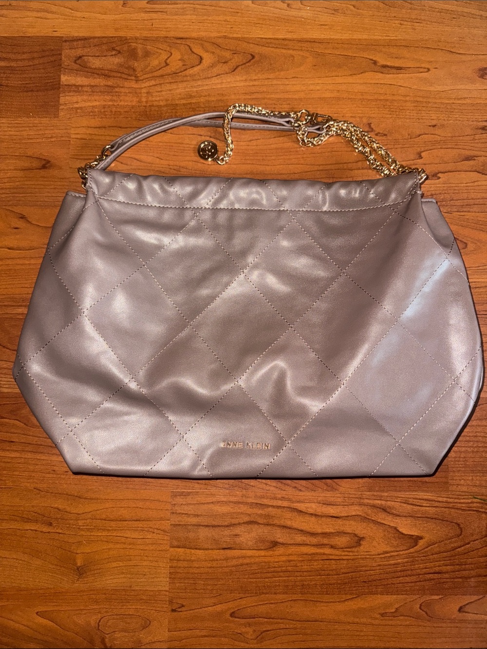 Anne Klein Quilted Metallic Taupe Shoulder Bag with Gold Chain